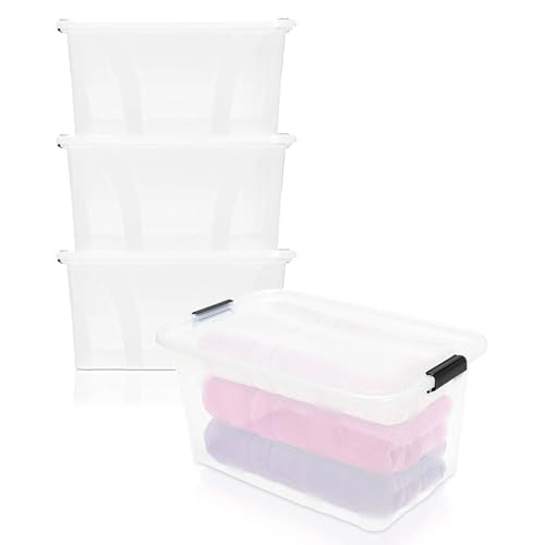 BigDean 3er Set Aufbewahrungsbox mit Deckel transparent - 14L + Clipverschluss - Stapelbox Ordnungsbox Clipbox Lagerbox Box mit Deckel Storage Boxes - Klarsichtbox mit Deckel – stapelbar von BigDean