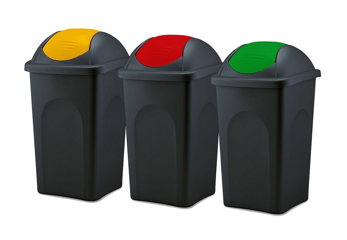 BigDean Mülleimer 3x 60L schwarz Schwingdeckel gelb rot grün Abfalleimer Mülltonne von BigDean
