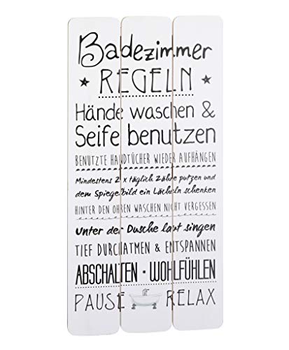 BigDean Wandschild Plankenschild Badezimmerregeln ca. 60 x 30 cm - Vintage Motiv-Schild - Ideal für Badezimmer oder Flur - Super Geschenkidee für Ihre Liebsten von BigDean