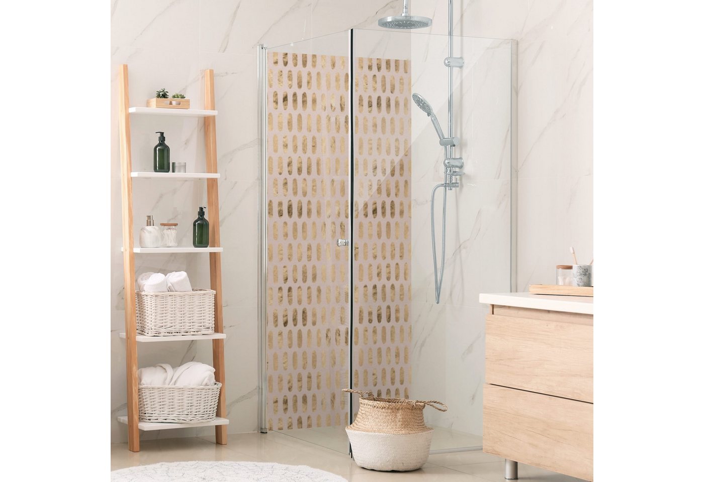 Bilderdepot24 Badrückwand Abstrakt beige Duschrückwand ohne Bohren Dusche Muster, (1-tlg., Hart-Folie Premium matt 0,61 mm), fugenlose & wasserfeste Motiv Rückwand Wandverkleidung für Duschkabine von Bilderdepot24