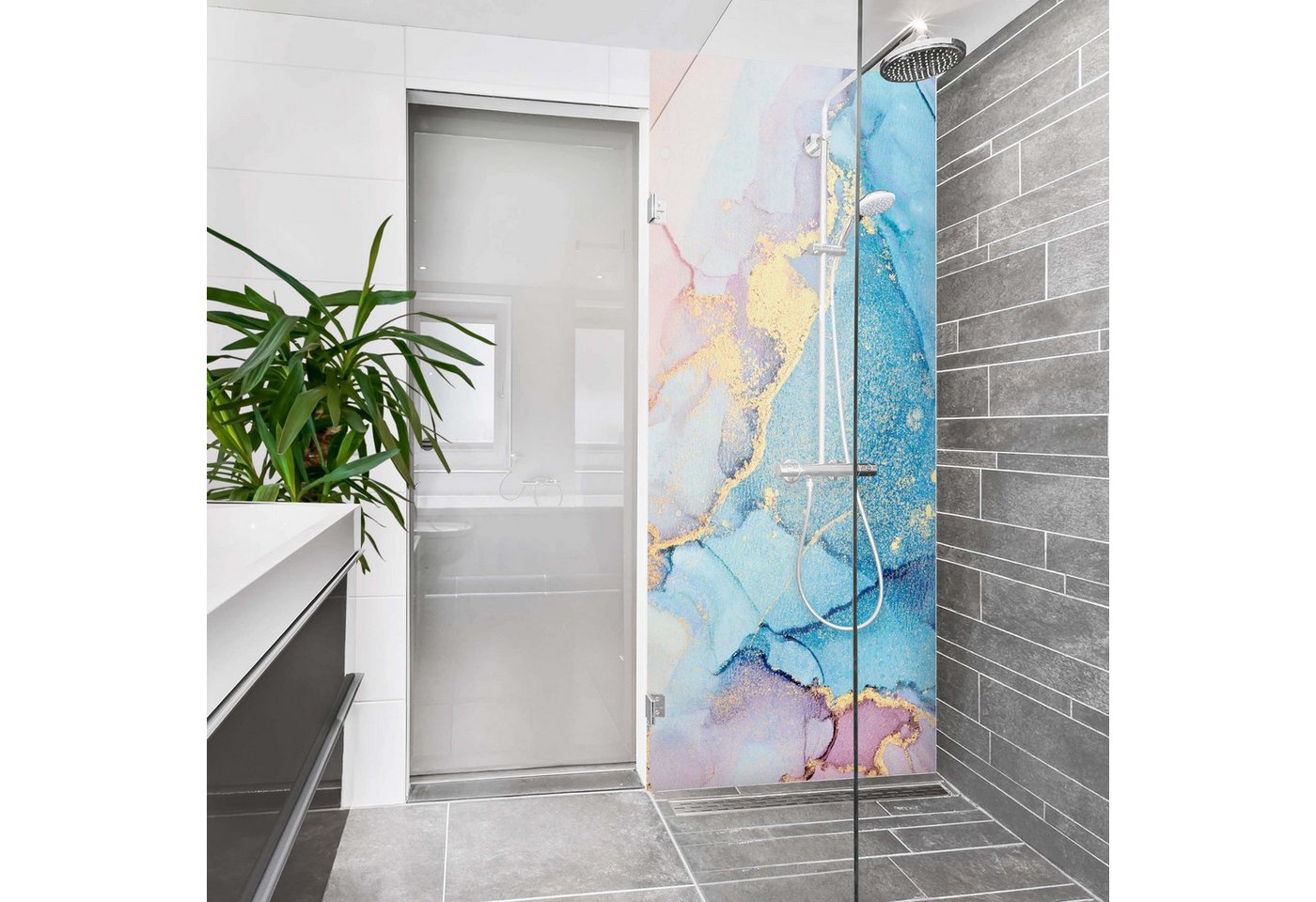 Bilderdepot24 Badrückwand Aquarell pastell Duschrückwand ohne Bohren Dusche Motiv, (1-tlg., Hart-Folie Smart matt 0,35 mm), fugenlose & wasserfeste Motiv Rückwand Wandverkleidung für Duschkabine von Bilderdepot24