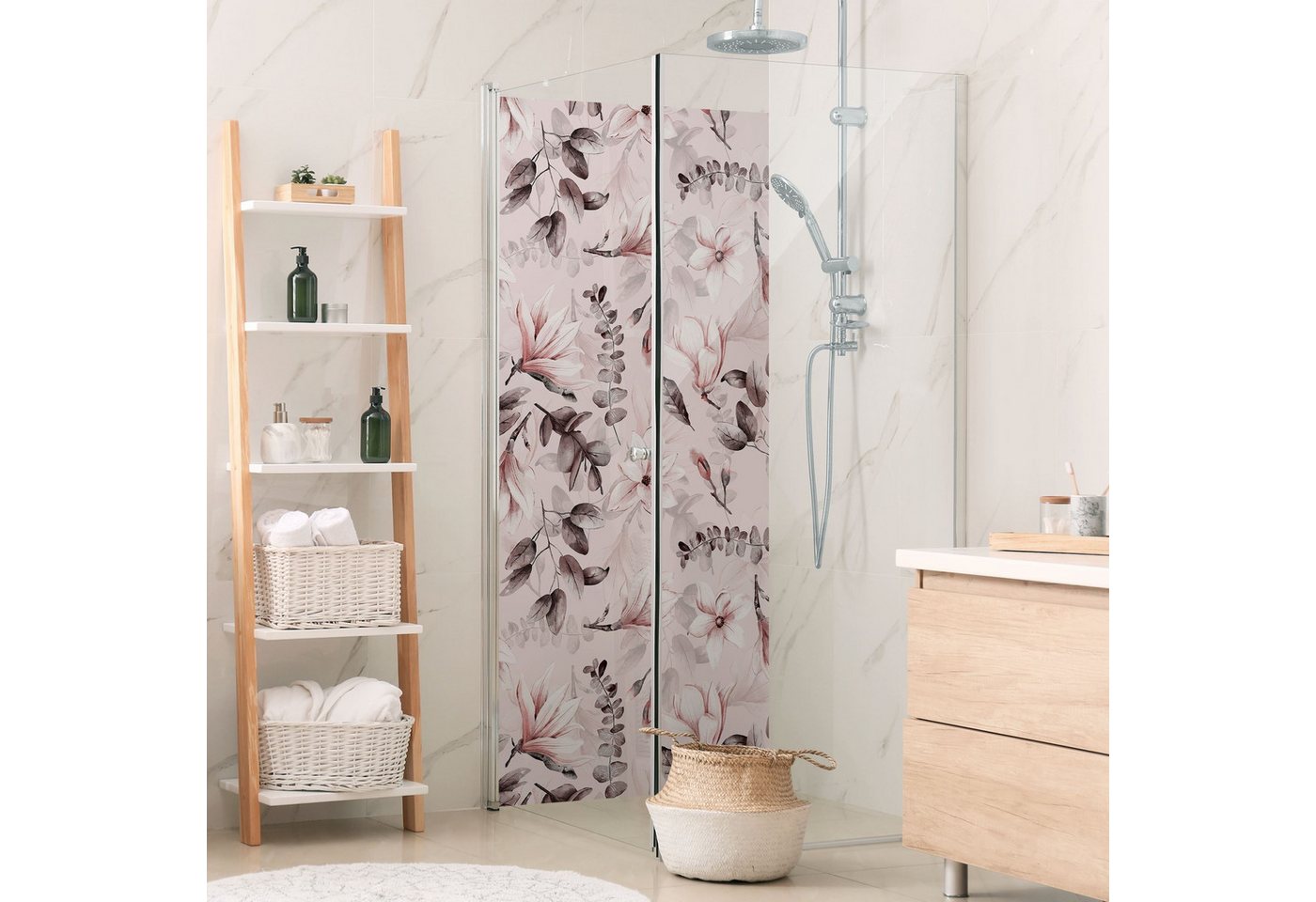 Bilderdepot24 Badrückwand Aquarell rosa Duschrückwand ohne Bohren Dusche Muster, (1-tlg., Hart-Folie Smart matt 0,35 mm), fugenlose & wasserfeste Motiv Rückwand Wandverkleidung für Duschkabine von Bilderdepot24