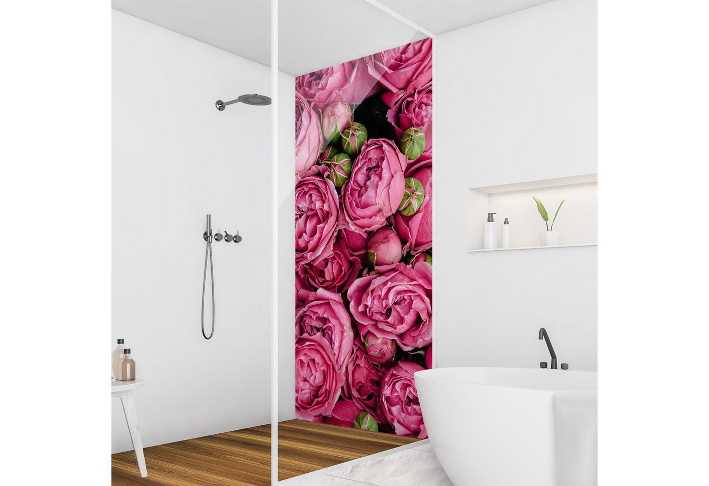 Bilderdepot24 Badrückwand Blumen pink Duschrückwand ohne Bohren Dusche Fliesenersatz, (1-tlg., Hart-Folie Smart matt 0,35 mm), fugenlose & wasserfeste Motiv Rückwand Wandverkleidung für Duschkabine von Bilderdepot24