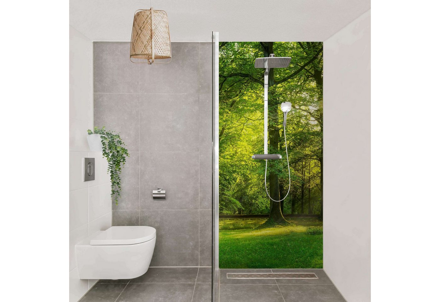 Bilderdepot24 Badrückwand Fliesen Wald grün Duschrückwand ohne Bohren Dusche Natur, (1-tlg., Hart-Folie Smart matt 0,35 mm), fugenlose & wasserfeste Motiv Rückwand Wandverkleidung für Duschkabine von Bilderdepot24