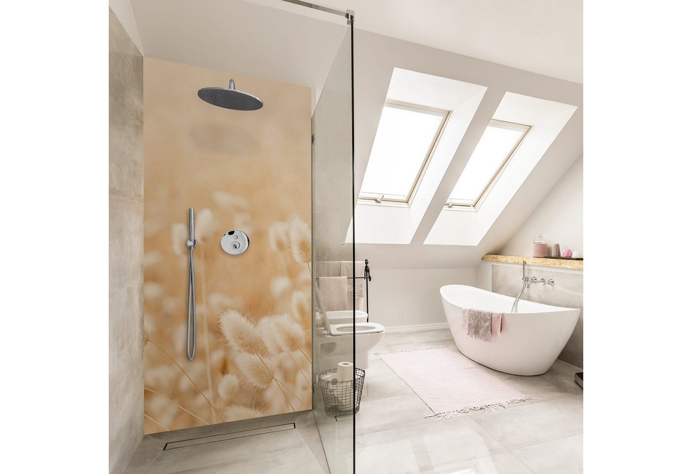 Bilderdepot24 Badrückwand Gräser beige Duschrückwand ohne Bohren Dusche Tropisch, (1-tlg., Hart-Folie Smart matt 0,35 mm), fugenlose & wasserfeste Motiv Rückwand Wandverkleidung für Duschkabine von Bilderdepot24