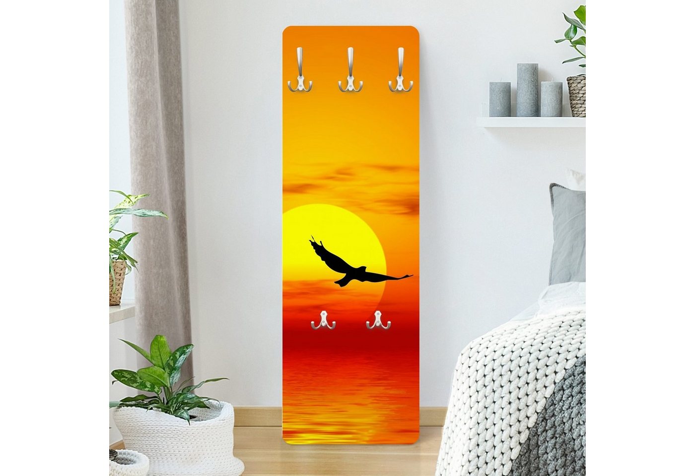 Bilderdepot24 Garderobenpaneel Design Natur Strand Meer Fabulous Sunset (ausgefallenes Flur Wandpaneel mit Garderobenhaken Kleiderhaken hängend), moderne Wandgarderobe - Flurgarderobe im schmalen Hakenpaneel Design von Bilderdepot24