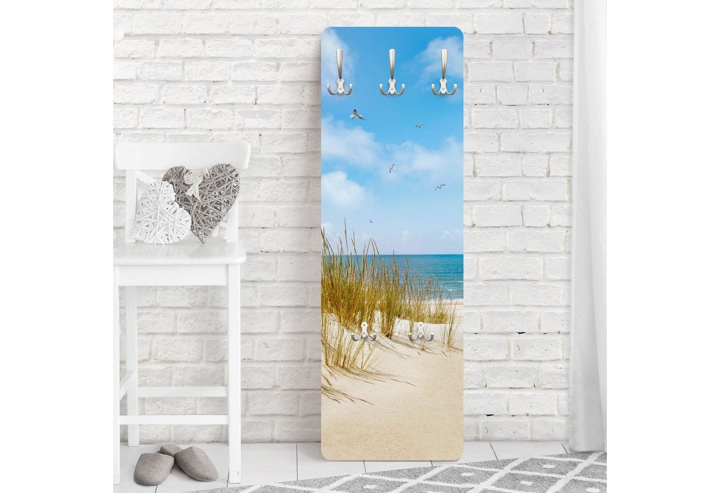 Bilderdepot24 Garderobenpaneel Design Natur Strand Meer Strand an der Nordsee (ausgefallenes Flur Wandpaneel mit Garderobenhaken Kleiderhaken hängend), moderne Wandgarderobe - Flurgarderobe im schmalen Hakenpaneel Design von Bilderdepot24