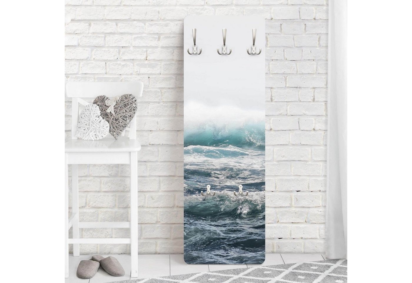 Bilderdepot24 Garderobenpaneel blau Natur Strand Meer Große Welle Hawaii Design (ausgefallenes Flur Wandpaneel mit Garderobenhaken Kleiderhaken hängend), moderne Wandgarderobe - Flurgarderobe im schmalen Hakenpaneel Design von Bilderdepot24