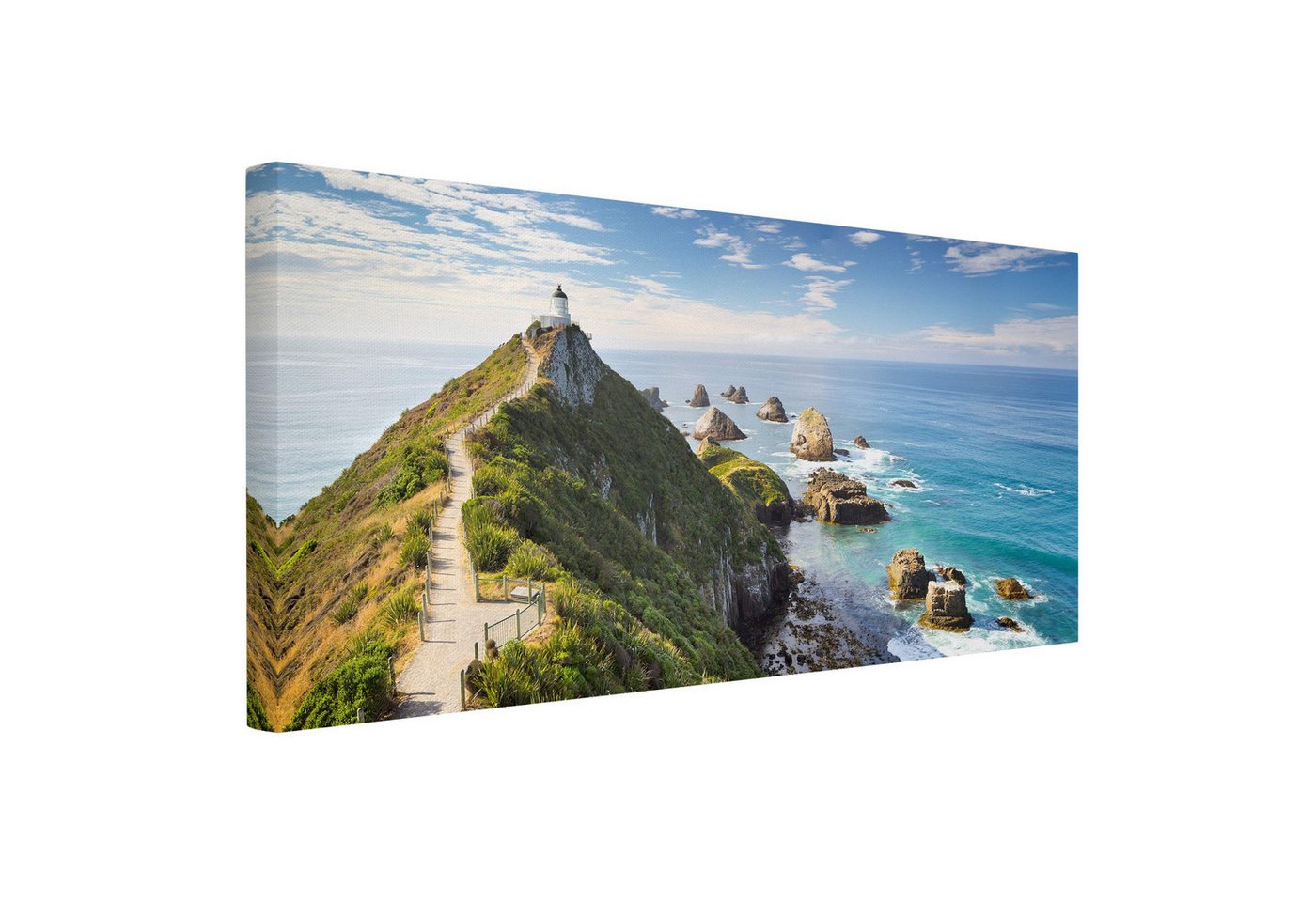 Bilderdepot24 Leinwandbild Strand Meer Modern Natur Leuchtturm Neuseeland Bild auf Leinwand XXL, Bild auf Leinwand, Leinwanddruck in vielen Größen von Bilderdepot24