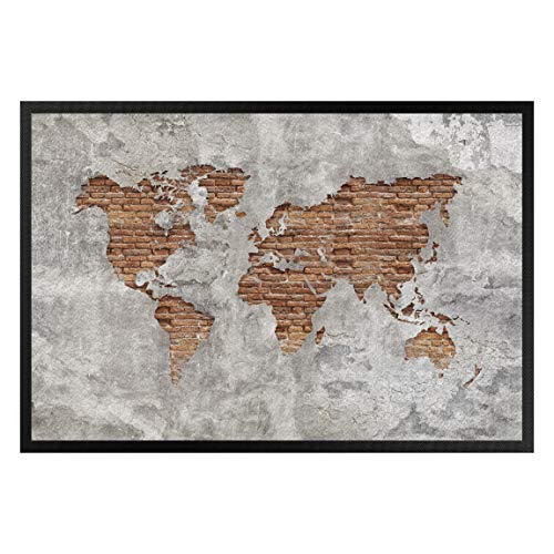 Fußmatte - Shabby Beton Backstein Weltkarte, Größe HxB: 50cm x 70cm von Bilderwelten