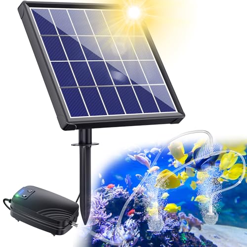 Biling Teichbelüfter Sauerstoffpumpe für Teich Solar, 2,5W Solar Teichbelüfter Sauerstoffpumpe Air Aquarium mit Akk, Sauerstoff Teich Belüftungspumpe 3 Modi 2 Luftsteine für Gartenteich, Angeln von Biling