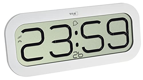 TFA Dostmann Digitale Wanduhr mit Stundenschlag Bim Bam, 60.4514.02, Funkuhr mit 5 verschiedenen Stundenklängen (Big Ben, Vogel, Kuckuck, Glocken, Klangschale), Weckfunktion, LED-Display, weiß von TFA Dostmann