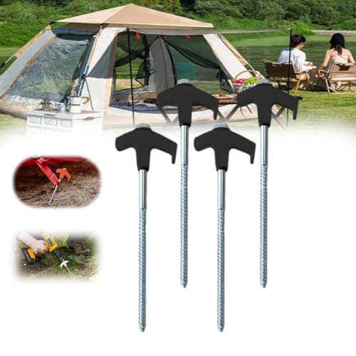 8" große Zeltheringe zum Einschrauben robuste Zeltheringe Camping-Heringe Camping-Zeltheringe im Dunkeln leuchtende Zeltheringe für Camping Terrasse Garten Vordächer Grasland (Schwarz,4 PCS) von Bimhayuu