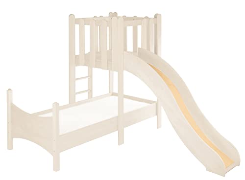 BioKinder Kinder-Spielbett Hausbett Holzbett mit Turm und Rutsche Noah aus zertifiziertem Massivholz Kiefer Naturweiß lasiert 90 x 200 cm von BioKinder - Das gesunde Kinderzimmer