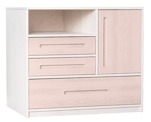 BioKinder Kommode Sideboard Lina mit 3 Schubladen und Tür aus zertifizierten Bio-Kiefernmassivholz Naturweiß und Steinrosé lasiert 110 x 90 x 55 cm von BioKinder - Das gesunde Kinderzimmer