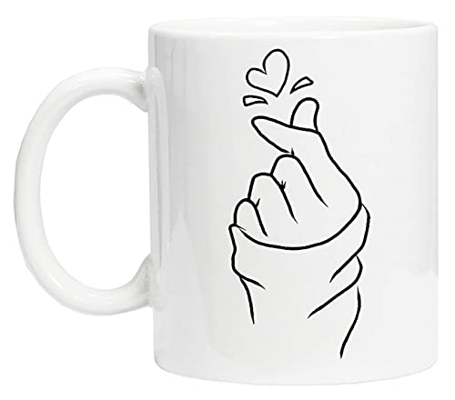 Süß Koreanisch Herz Weiß Keramik Becher Tasse Für Tee Kaffee White Ceramic Mug Cup For Tea Coffee von Bioclod