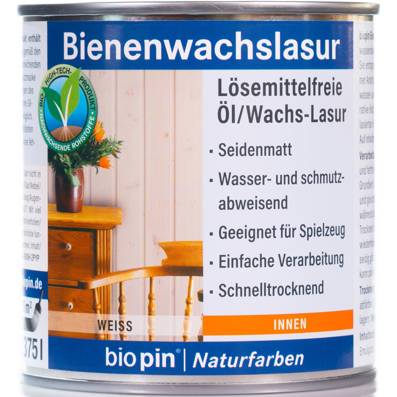 Biopin Bienenwachslasur Weiß 375 ml von Biopin