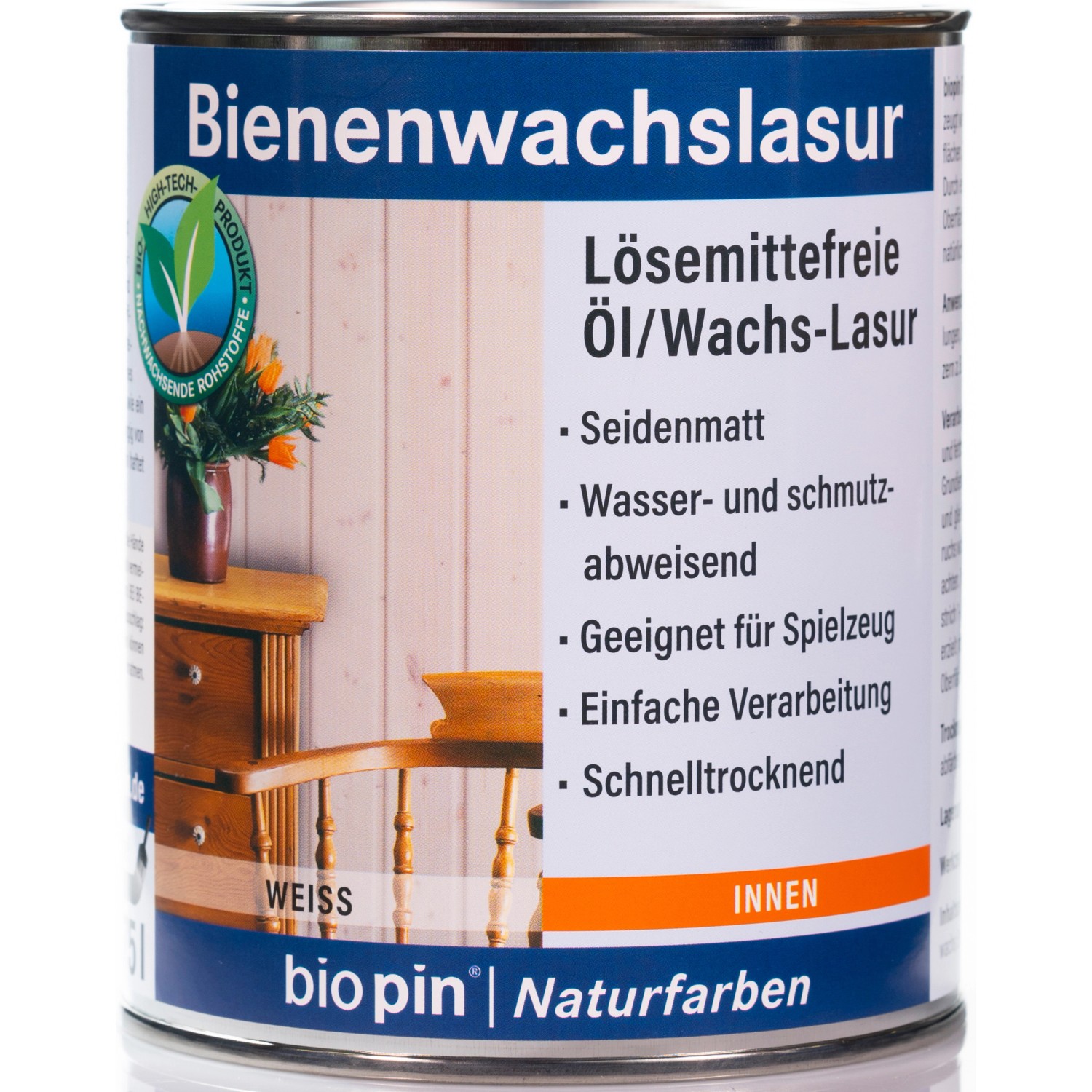 Biopin Bienenwachslasur Weiß 750 ml von Biopin