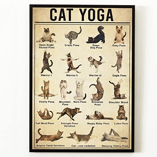 Katzen-Yoga-Liebhaber, 30,5 x 20,3 cm, Vintage-Poster, Wanddekoration, Kunst, Geschenk, Retro-Bild, Metallschild von Bioputty