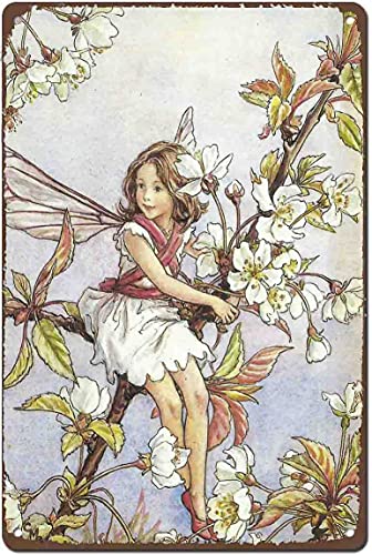 Bioputty Sebary Cherry Blossom Fairy Flower Fairies, 30,5 x 20,3 cm, Vintage-Poster, Wanddekoration, Kunst, Geschenk, Retro-Bild, Metallschild, Grün von Bioputty