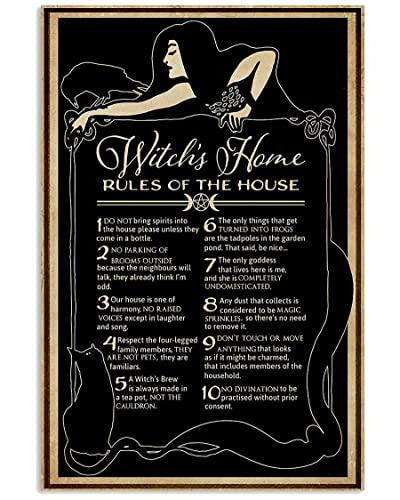 Black Witch's House Rules,12 * 8 Inches Vintage Funny Poster Wall Decor Art Gift Retro Picture Metal Sign von Bioputty