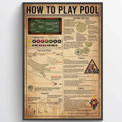 Lustiges Vintage-Poster, Wanddekoration, Motiv: "How to Play Pool Billard Lover", 30,5 x 20,3 cm, Retro-Bild, Metallschild von Bioputty