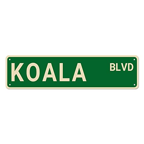 Koala BLVD Straßenschild, Koala-Schild, Koala-Dekor, Koala-Liebhaber, Geschenk, lustige Tier-Wanddekoration für Zuhause/Männerhöhle, hochwertige Metallschilder, 40,6 x 10,2 cm von Bioputty