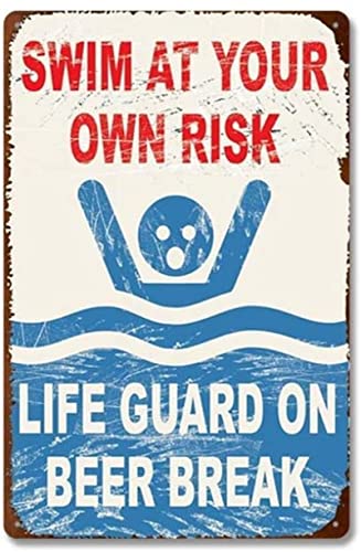 "Swim at Your Own Risk", 30,5 x 20,3 cm, Vintage-Poster, Wanddekoration, Kunst, Geschenk, Retro-Bild, Metallschild von Bioputty