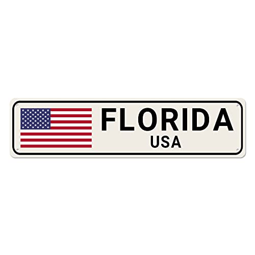 USA-Flaggenschild, Florida-Schild, Florida-Dekor, USA-Standortschild, lustige Wanddekoration für Zuhause/Männerhöhle, hochwertige Metallschilder, 40,6 x 10,2 cm von Bioputty