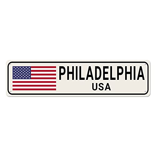 USA-Flaggenschild, Philadelphia Schild, Philadelphia Decor United States Location Schild, lustige Wanddekoration für Zuhause/Man Cave, hochwertige Metallschilder 40,6 x 10,2 cm von Bioputty