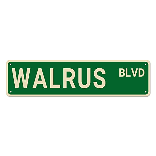 Walrus BLVD Straßenschild, Walross-Schild, Walross-Dekor, Walross-Liebhaber, Geschenk, lustige Wanddekoration für Zuhause/Bauernhaus/Männerhöhle, hochwertige Metallschilder, 40,6 x 10,2 cm von Bioputty