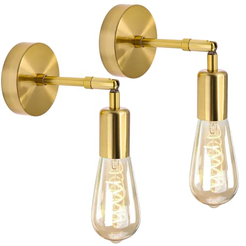 Biqing Vintage Wandleuchten, Industrielle Retro Wandleuchten mit verstellbarem Winkel E27 Innen Wandlampe für Schlafzimmer Wohnzimmer Badezimmer,2 Stück-Gold von Biqing