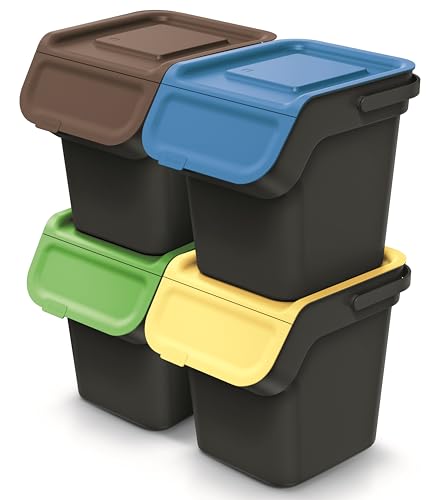 Mülleimer Müllbehälter Abfalleimer Biomülleimer mit Aktivkohlefilter Griff und Klappdeckel Abfallsammler Mülltonne Müllsortierer Mülltrenner (4x 20L Schwarz) von BirnePower
