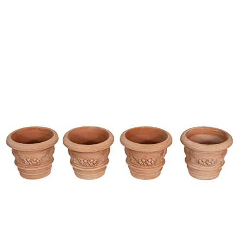 Biscottini 4 handgefertigte Terracotta-Blumentöpfe 20 x 18 x 20 cm | Terracotta-Topf innen und außen | Töpfe Sukkulenten Made in Italy von Biscottini