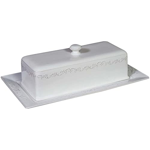 Biscottini Rechteckiges Tablett mit Deckel aus weißem Porzellan, Shabby – L 40,5 x B 22,5 x H 13,5 cm von Biscottini