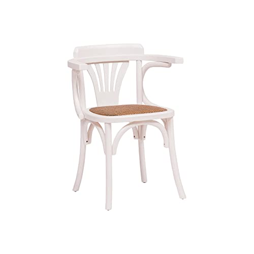 Biscottini Stuhl mit Armlehnen, 76 x 42 x 43 cm, Esszimmerstühle aus Holz, antikes weißes Finish, Küchenstuhl aus Rattan, Media von Biscottini