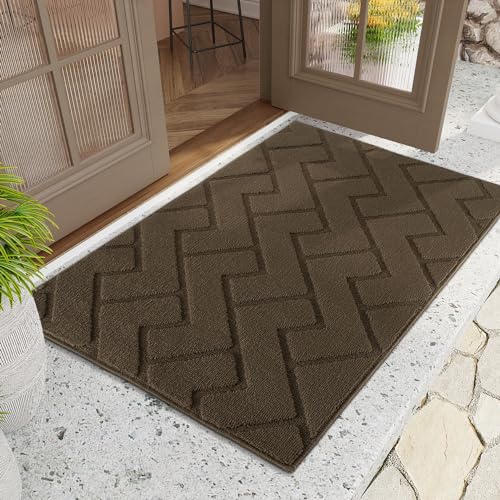 Biscpro Fußmatte Innen Außen Waschbar eingangsteppich innen Schmutzfangmatte rutschfest,Türmatte Innen Teppich für Eingang, Patio, Flur, Garten, Innen und Außen (Latte, 80 x 120 cm) von Biscpro