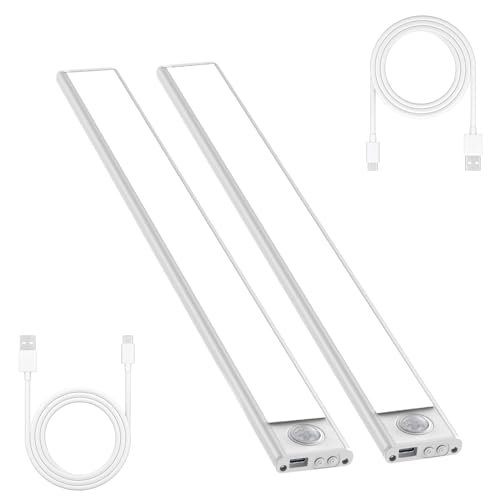 Bizcasa 2 Stück Schrankbeleuchtung mit Bewegungsmelder, Schranklicht Schrankleuchte Led für Treppen, Schlafzimmer, USB Aufladbar, Kabelloses Nachtlicht (30CM-2 Stück) von Bizcasa