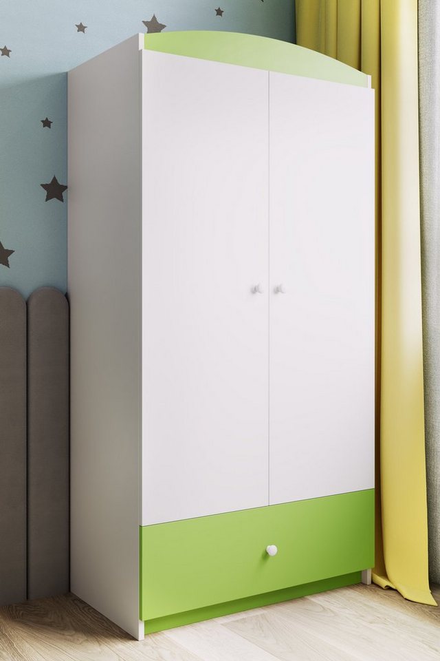 Bjird Kinderkleiderschrank Kleiderschrank Babydreams (4 Einlegeböden und Schublade) Mit Kleiderstange, 175x90x52 cm, verschieden Farben und Varianten für Mädchen und Jungen von Bjird