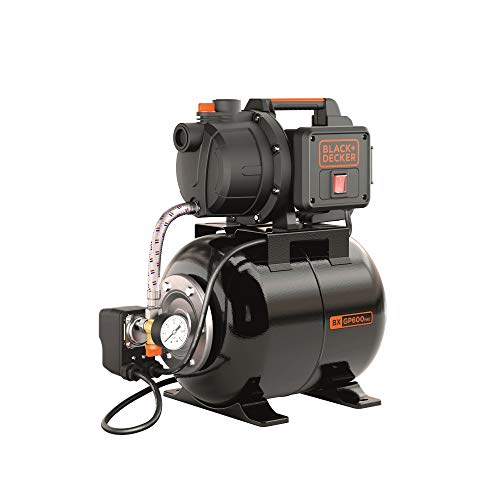 BLACK+DECKER BXGP600PBE Selbstansaugende Pumpe mit Behälter für Klarwasser (600 W, max. Förderleistung 3100 l/h, max. Förderhöhe 35 m) von Black+Decker