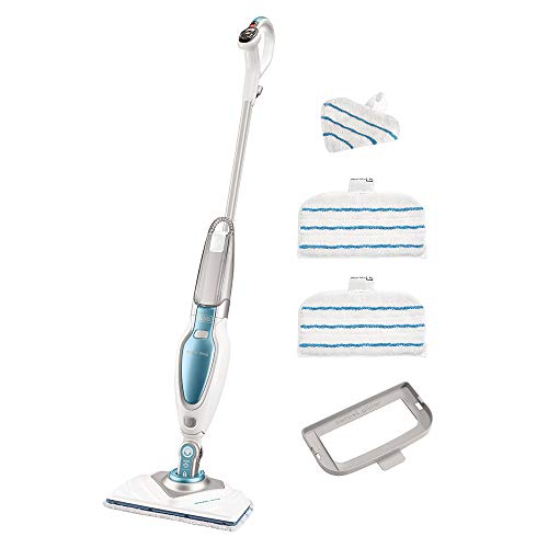 Black+Decker Dampfreiniger Steam Mop Deluxe FSM1630 / Stehender Dampf Mop für versiegelte Hartböden/Bodenreinigung mit waschbarem Microfaser-Pad / 180° drehbarer, herausnehmbarer Fuß / 1600W von Black+Decker