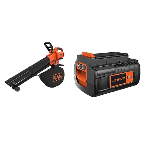 Bundle of Black+Decker Akku-Laubsauger/Laubbläser mit Häcksler BCBLV36B (45l Fangsack, bürstenloser Motor, – 36V, Lieferung ohne Akku und Ladegerät) + Black+Decker Li-Ion Ersatzakku 36V von Black+Decker