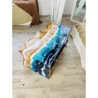 Wasserfall-Epoxid-Couchtisch, Individueller Epoxidharz-Tisch, Ocean Wave-Tisch, Altholztisch, Home-Office-Tisch, Wasserfall-Epoxidharz-Tisch von BlackLoftEpoxy