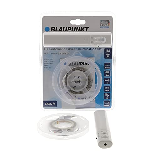 Blaupunkt 1M Set - für Unterbeleuchtung Display Beleuchtung Hintergrundbeleuchtung Arrangement von Schränken Kästen Garderoben, Tresen, Türen, Treppen, mit Bewegungsmelder PiR - 4xAAA DIY - Flexibel von Blaupunkt