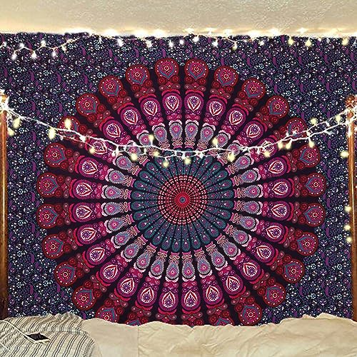 Bless International Indischer Hippie Bohemian Psychedelic Peacock Mandala Wandbehang Bettwäsche Tapisserie (Purple Pink, King (223x264Inches)(225x265Cms)) von Bless International