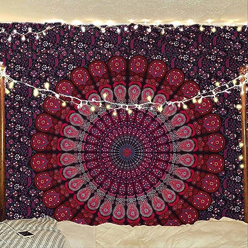 Bless International Indischer Hippie Bohemian Psychedelic Peacock Mandala Wandbehang Bettwäsche Tapisserie (Purple Pink, Medium (137x60Inches)(137x152cms)) von Bless International