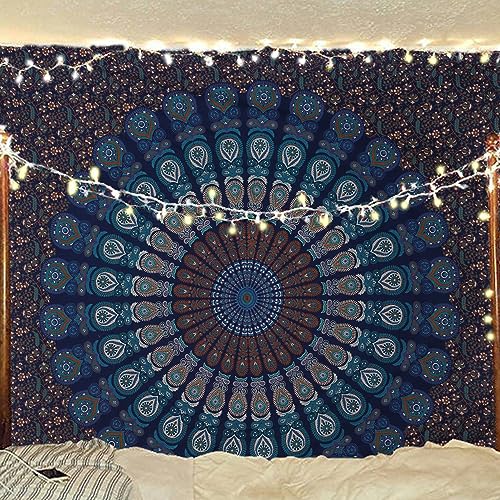 Bless International Indischer Hippie Bohemian Psychedelic Peacock Mandala Wandbehang Bettwäsche Tapisserie (Blue Green, Queen (213x288Inches) (215x230Cms)) von Bless International