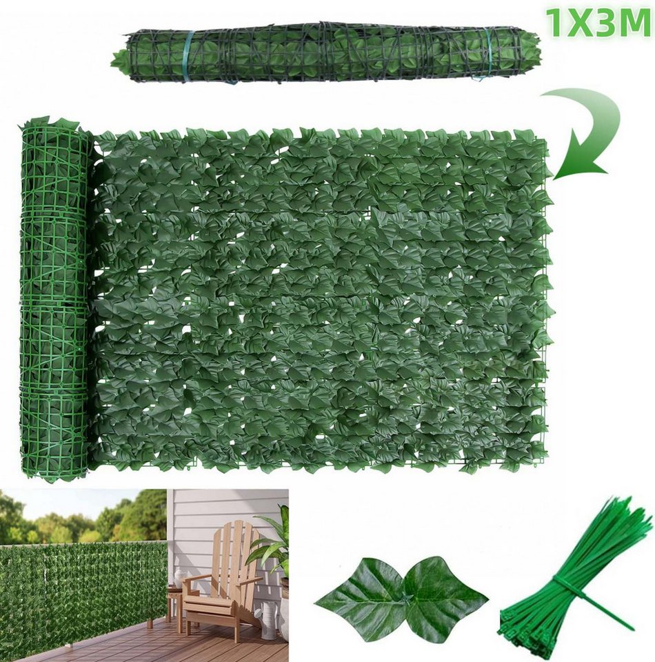 BlingBin Balkonsichtschutz 1 x 3M Künstlicher Efeu Sichtschutz Zaun Balkon Sichtschutz (1er Set, 1-St., 1pcs 100x300cm) Sichtschutz Balkon Blätter Sichtschutz Künstliche Hecke von BlingBin