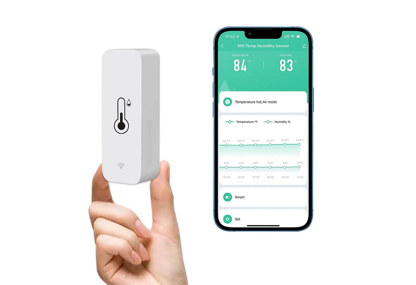 BlingBin Drahtloses intelligentes Sensor Feuchtigkeitssensor Temperatursensor Smarter Kontaktsensor, für Hygrometer Thermometer Remote mit App Benachrichtigung Alarm von BlingBin