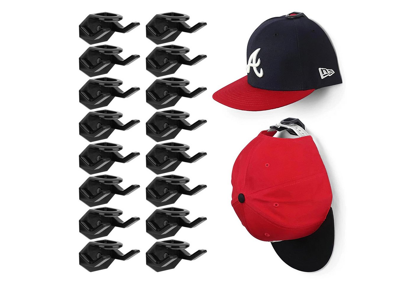 BlingBin Kleiderhaken 16er Pack selbstklebende Cap Halterung Huthalter, Wand, (16er Set, 16-St., 16pcs), Wandhalter für Baseballmützen Huthalter Basecap Halterung von BlingBin